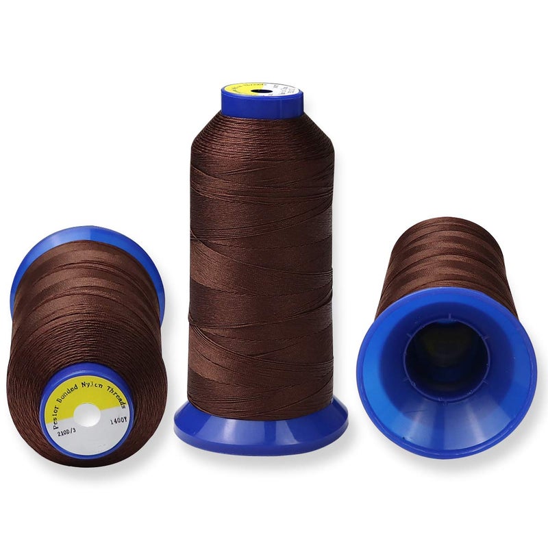 pestor Bonded Nylon Thread for Sewing-Heavy Duty Nylon Thread for Leather, Jeans, Upholstery and Weaving; #69 T70 Size 210D/3 1400 Yardsï¼ˆCoffeeï¼‰ - Image 2